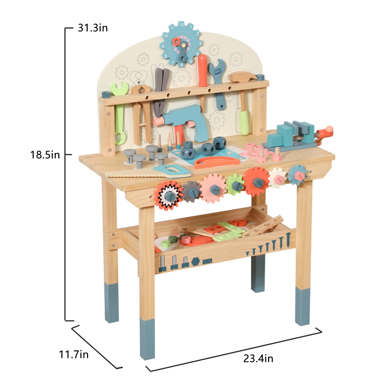 WOODENFUN child using wrench during pretend repair activity for fine motor practice.