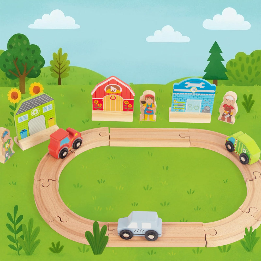 WOODENFUN curve track piece enables flexible layouts for creative routes.