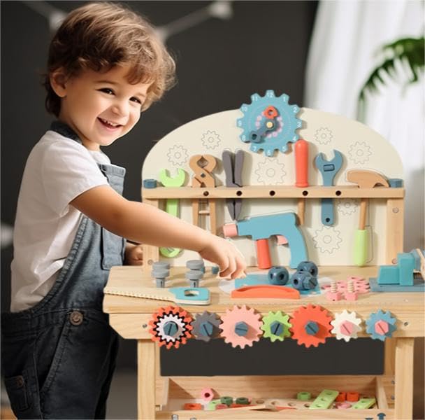WOODENFUN family play scene promoting cooperation and shared problem solving.
