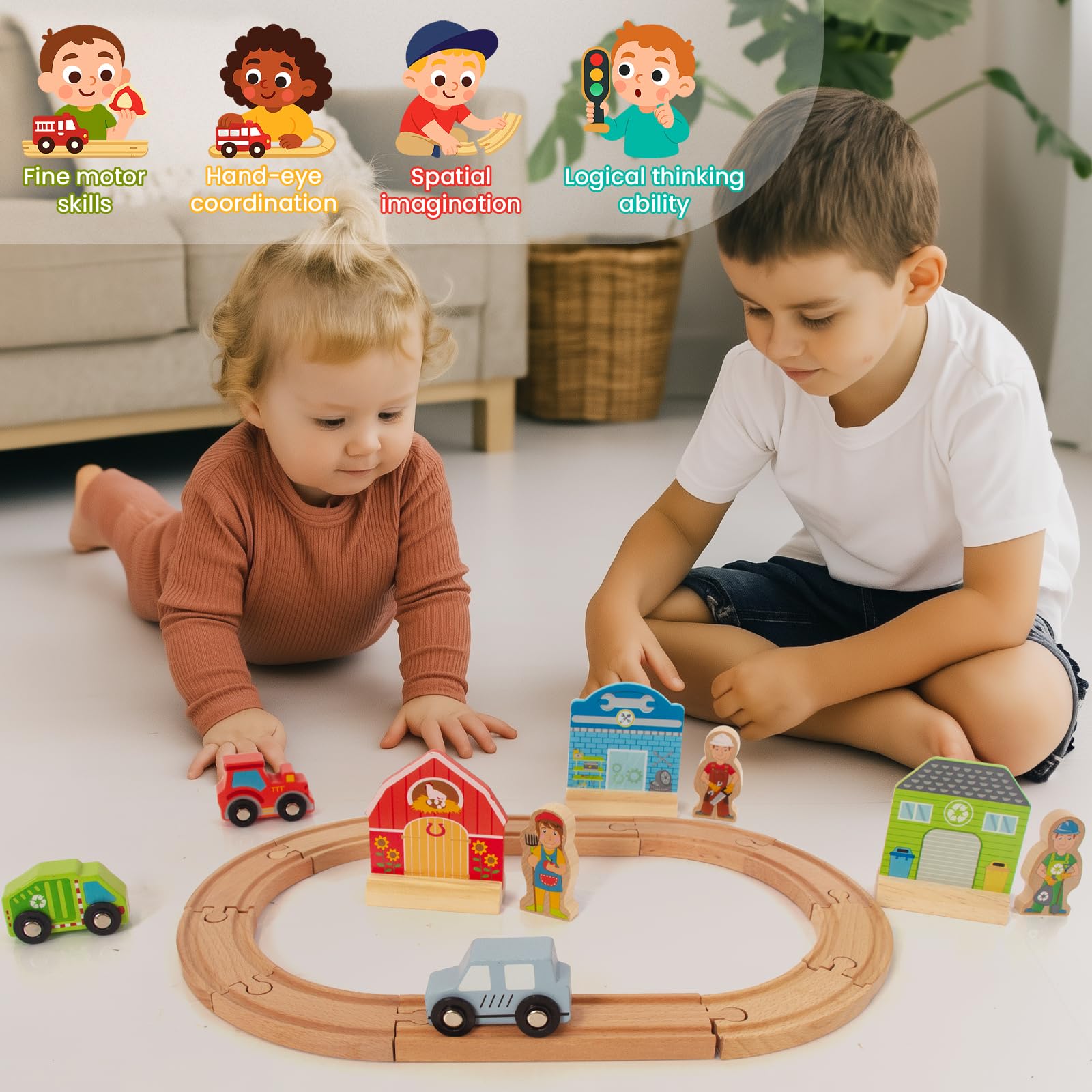 WOODENFUN locomotive wooden train offers durable, safe engine for toddlers.