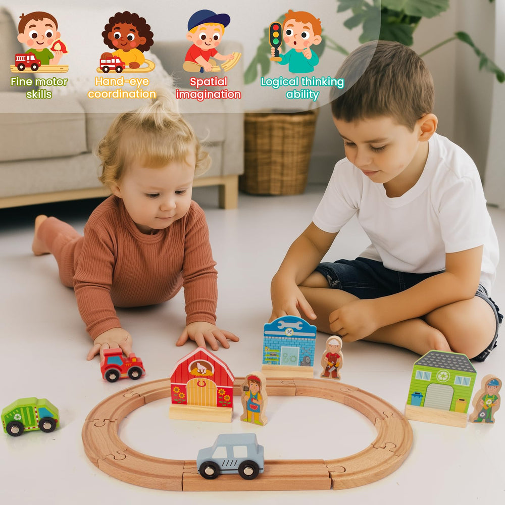 WOODENFUN locomotive wooden train offers durable, safe engine for toddlers.