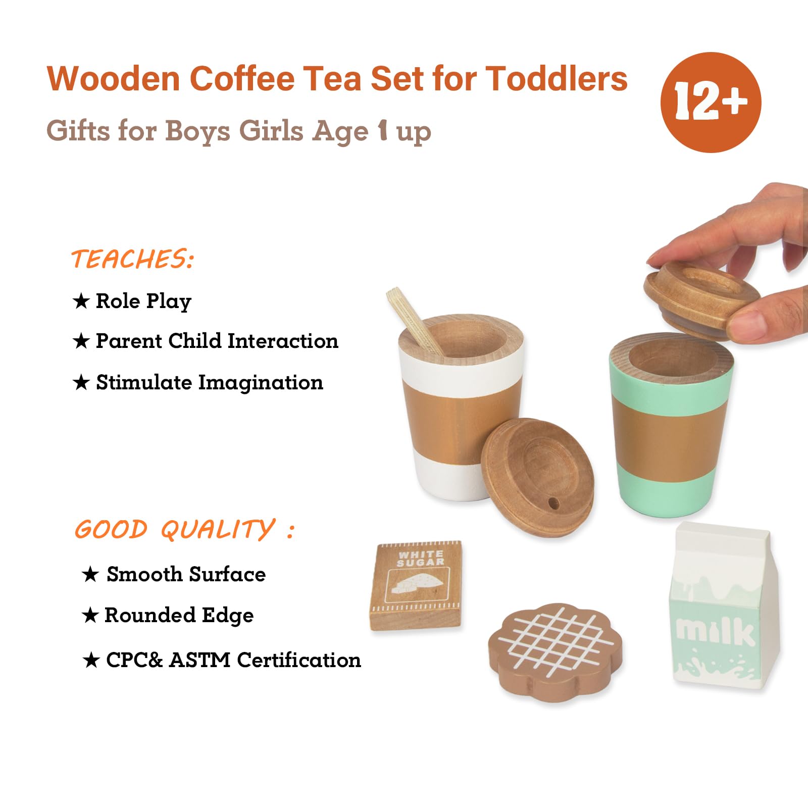 WOODENFUN milk pitcher for realistic role-play and early language development.