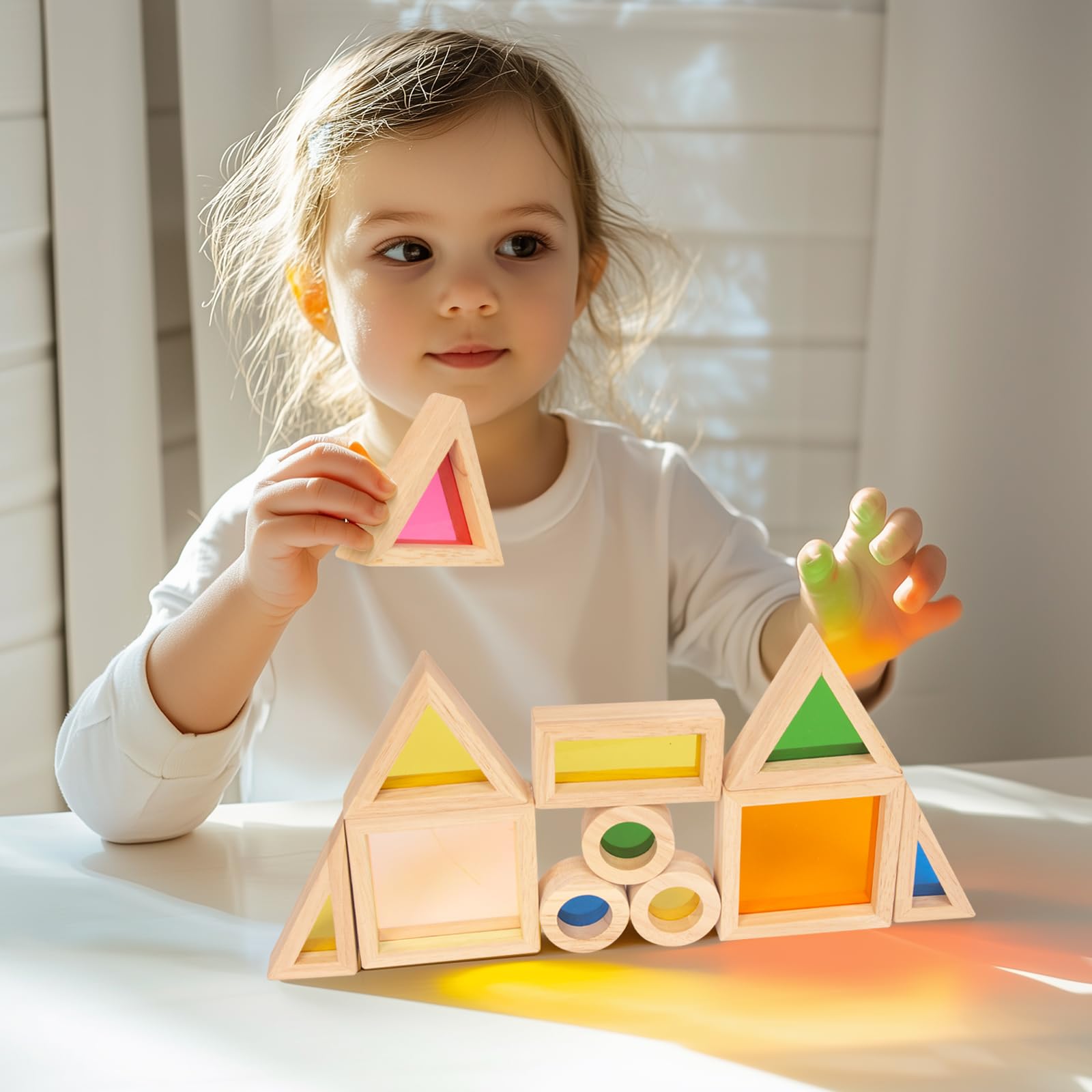 Woodenfun toddler friendly learning toy inspires Montessori style exploration.
