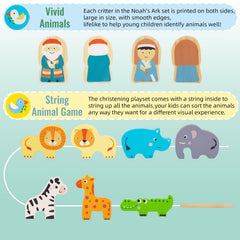 WOODENFUN Noah's Ark set with colorful animal pieces for sorting