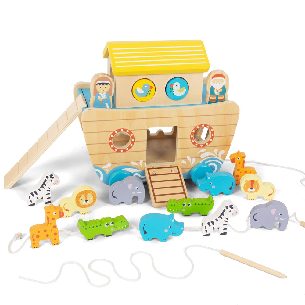 WOODENFUN Noah's Ark toy with ark and figures for imaginative play and learning