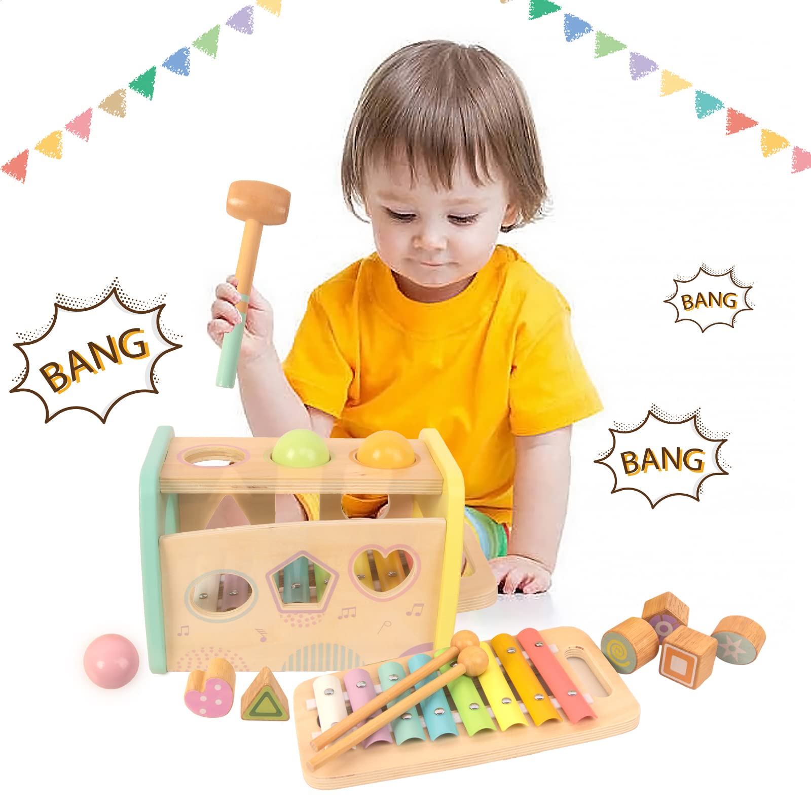 WOODENFUN pounding balls provide tactile feedback during play
