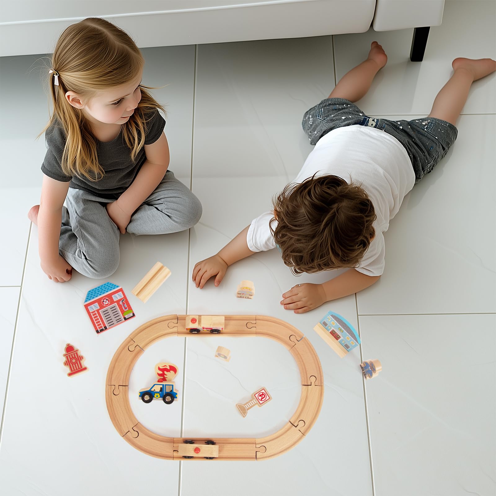 WOODENFUN realistic railway play sparks creativity and storytelling in toddlers.