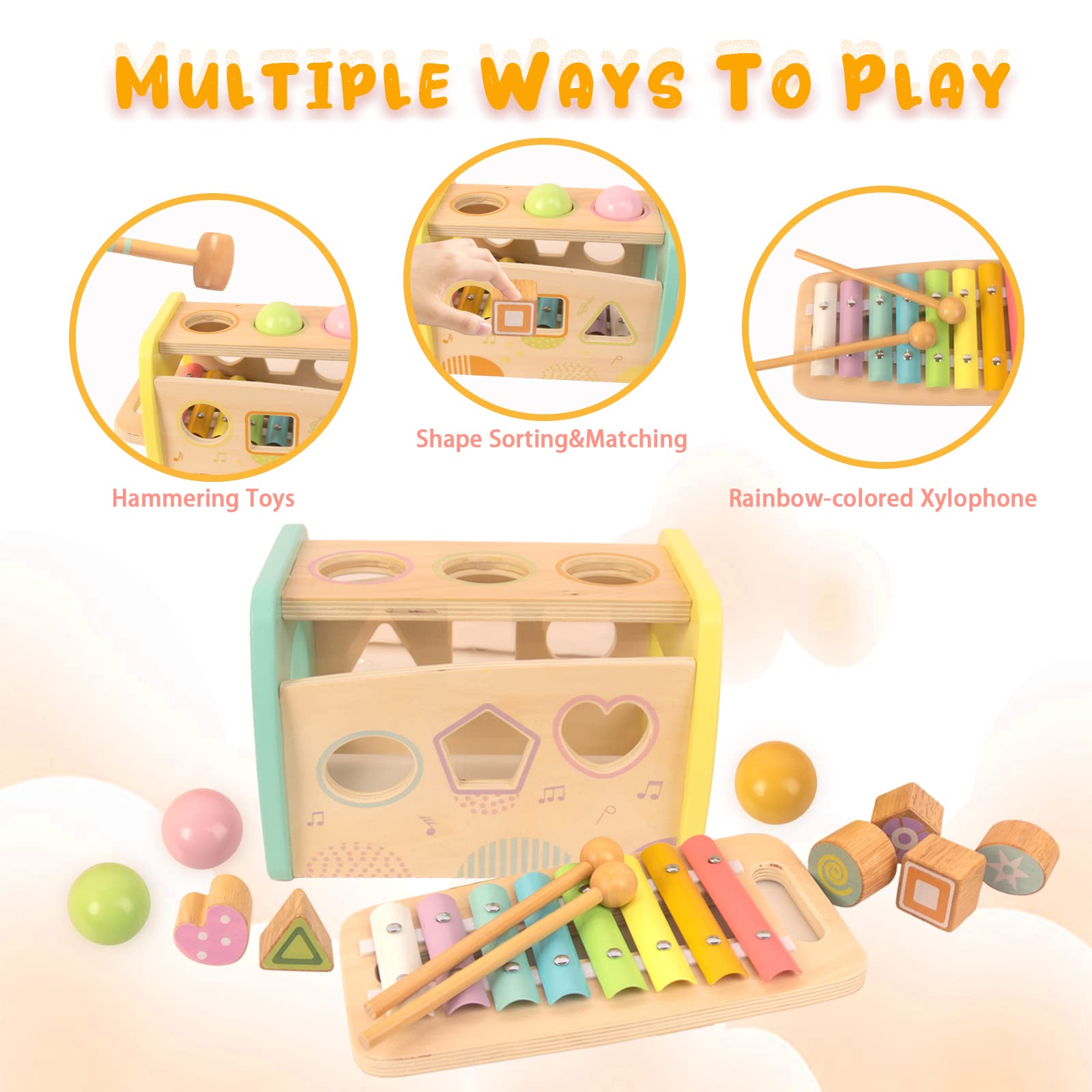 WOODENFUN shape sorter in bright colors aids shape and color recognition