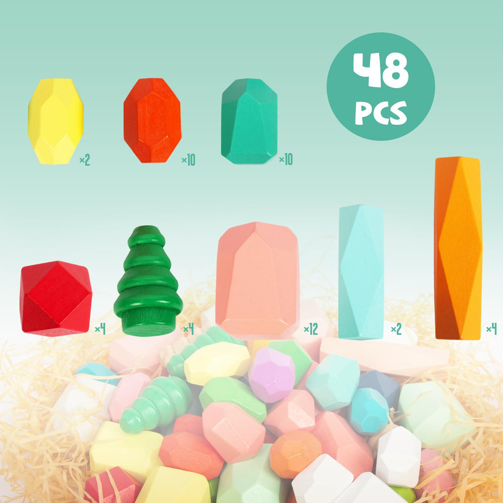 WOODENFUN wooden stones balance blocks encourage fine motor skills during independent play.