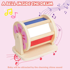 WOODENFUN Colorful tumbling blocks emit gentle sounds during play.