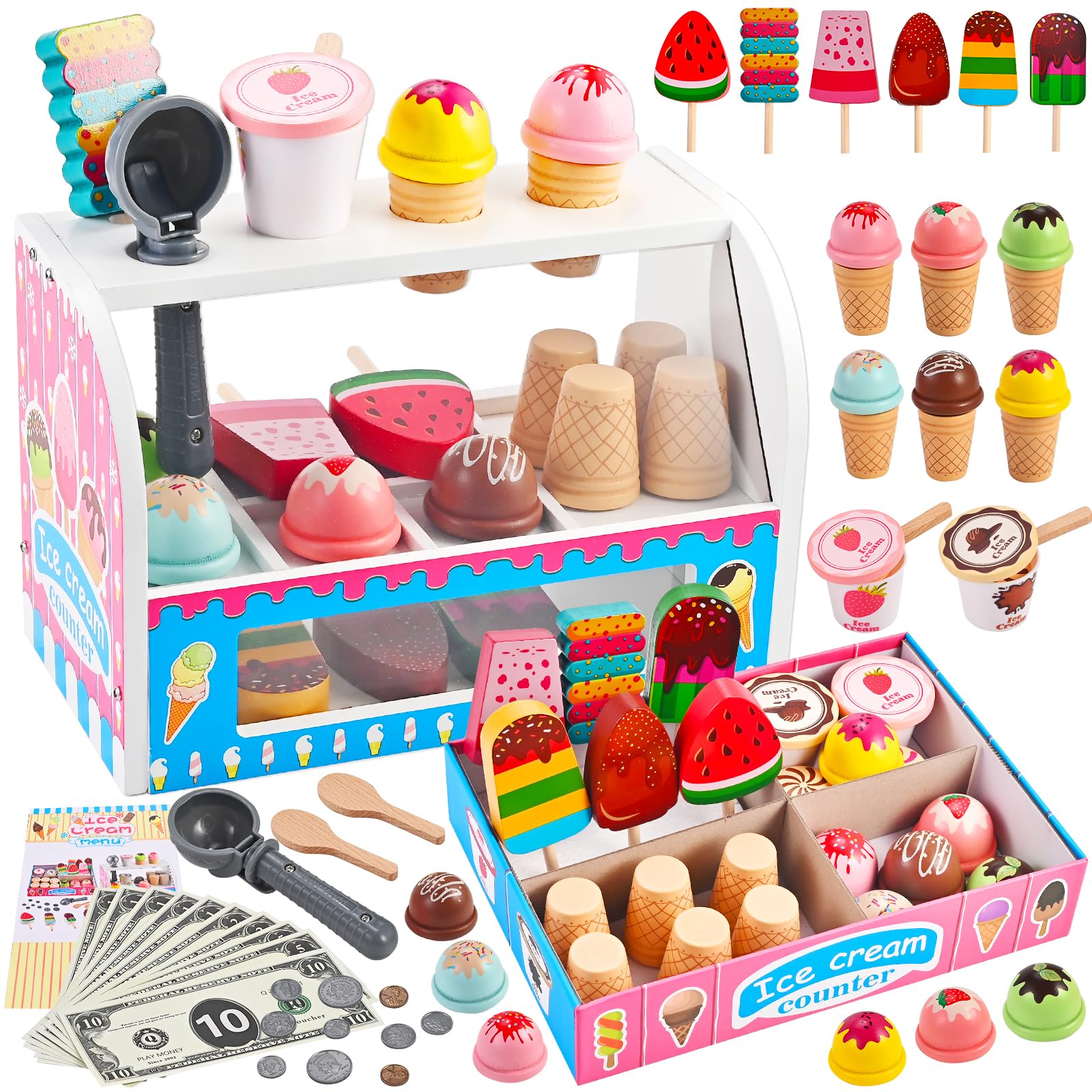 Wooderma ice cream counter set for kids boosts imaginative play and early math