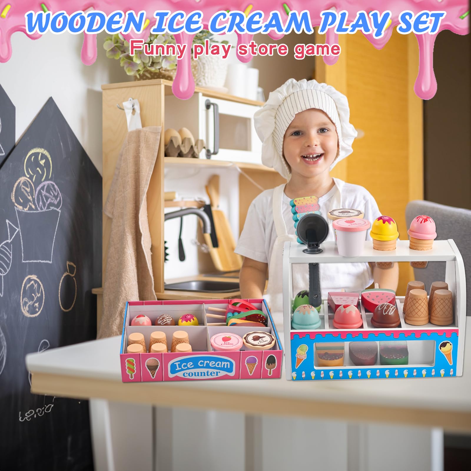 Wooderma ice cream scoop designed for pretend scooping and role play