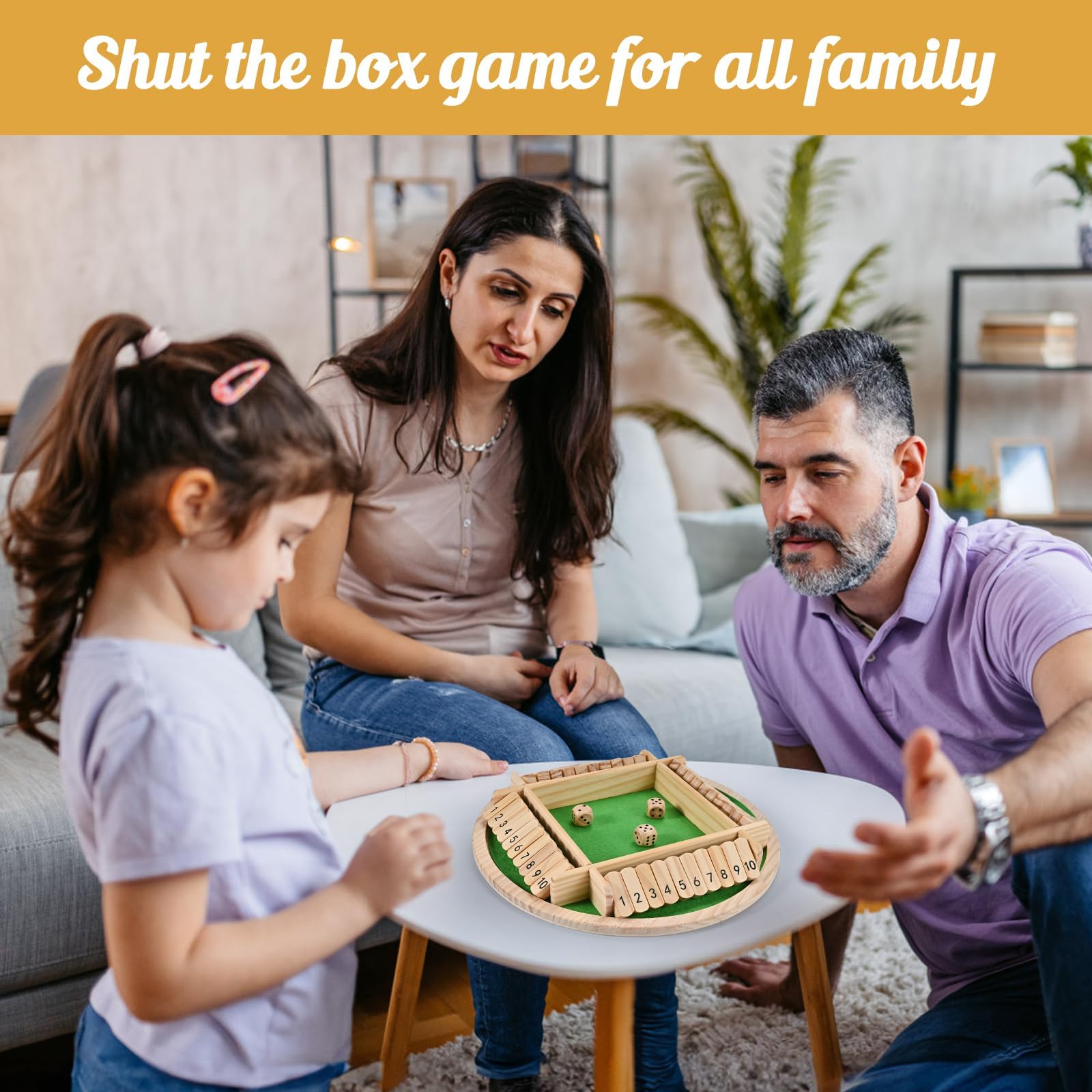 Wooderma Shut The Box includes a dice set for suspenseful sums