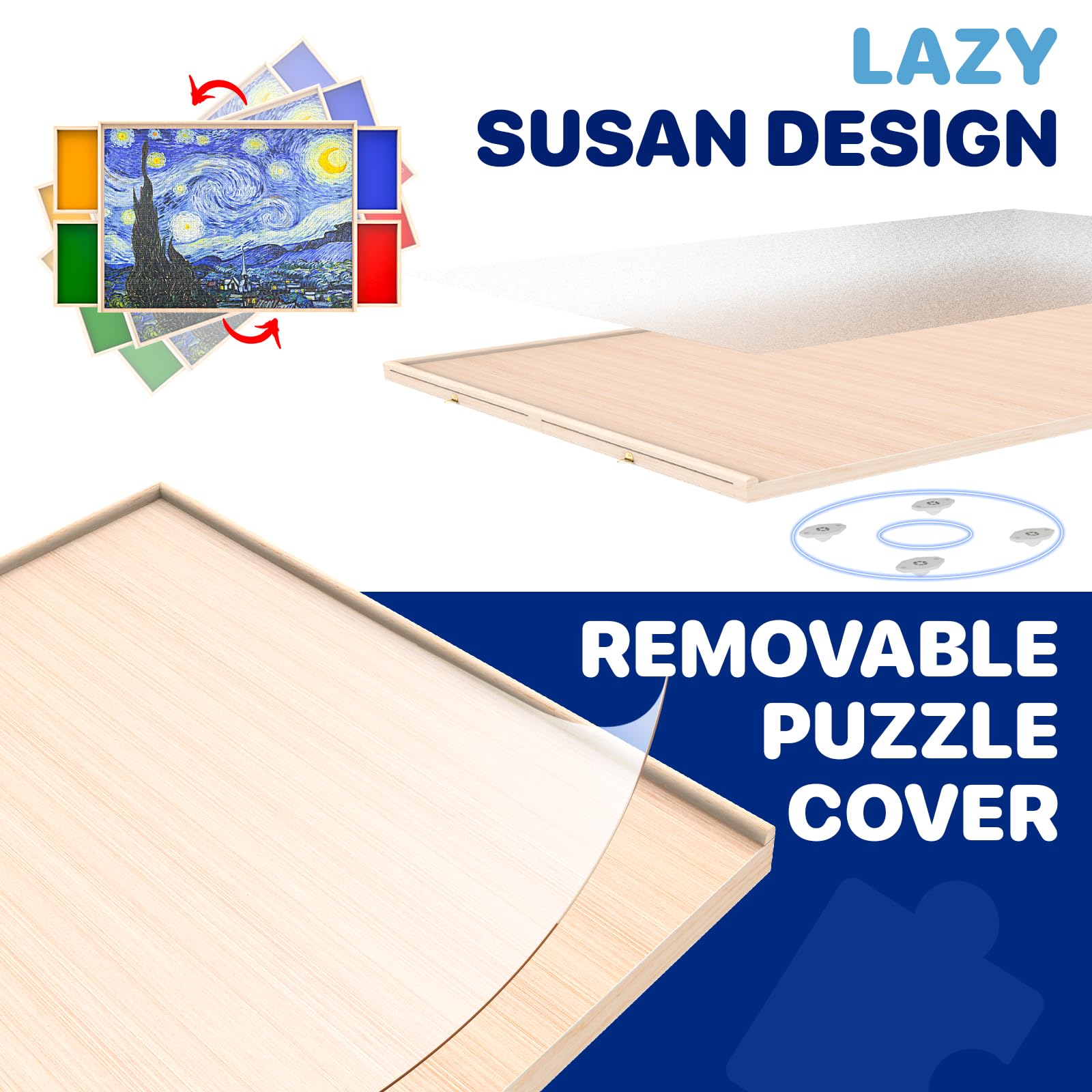 Woodever 27.56 by 19.69 inch work area fits standard 1000-piece puzzles.