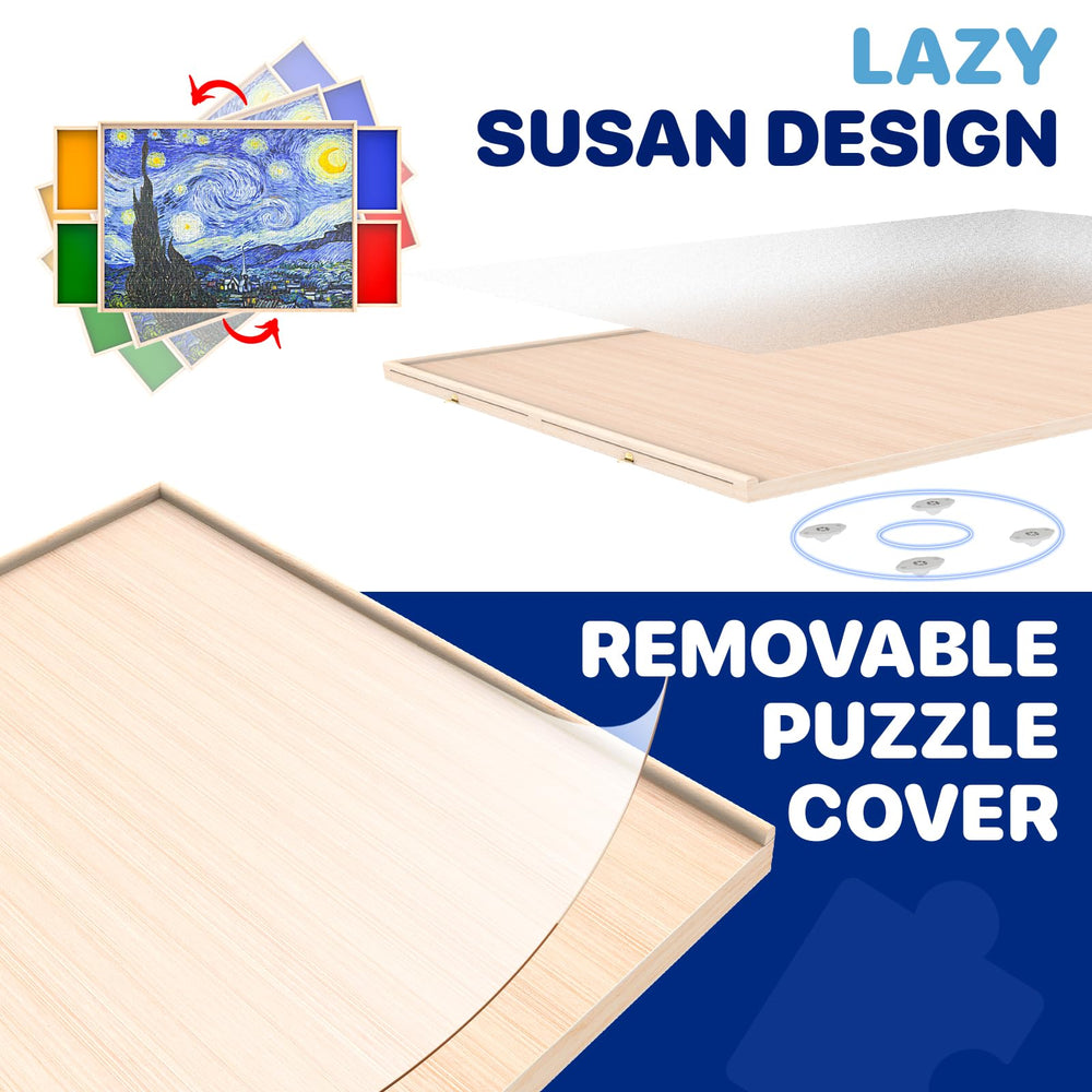 Woodever 27.56 by 19.69 inch work area fits standard 1000-piece puzzles.