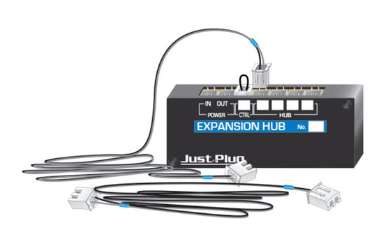 Woodland Scenics Just Plug Expansion Hub, front view, quick layout expansion.