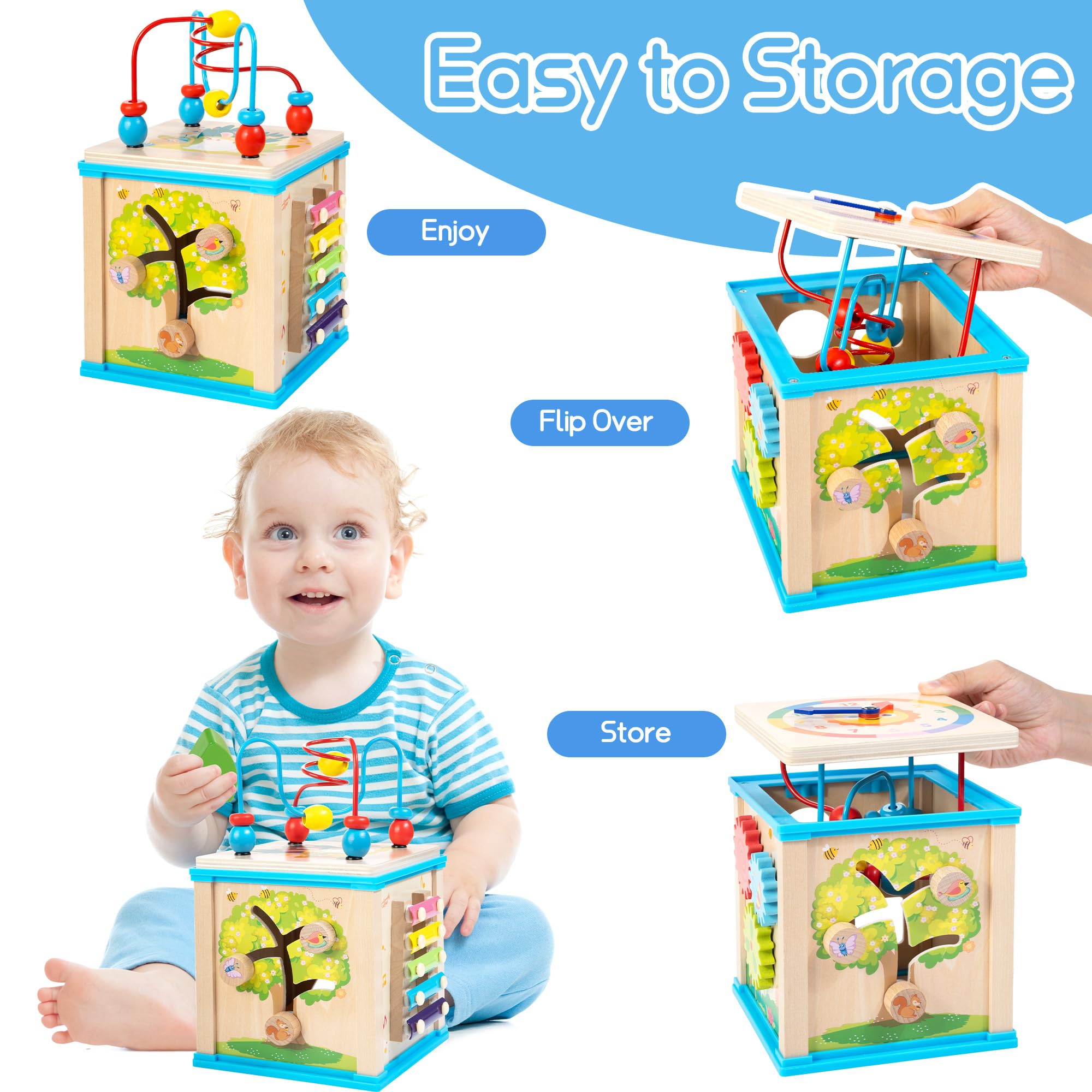 WOODMAM 7-in-1 activity cube learning clock introduces time concepts