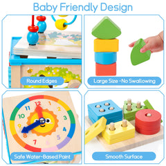 WOODMAM 7-in-1 activity cube shape sorter side enhances recognition and sorting