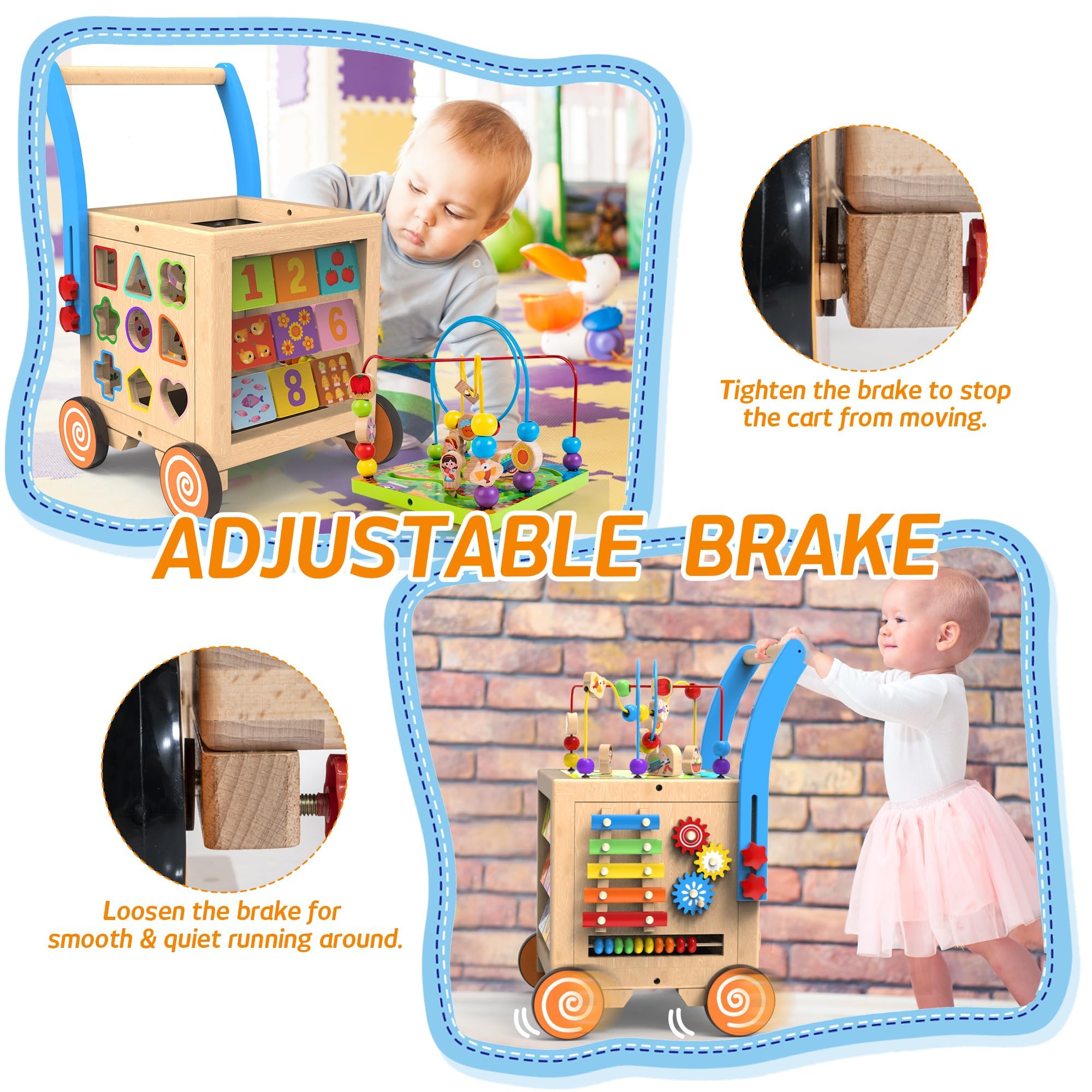 WOODMAM rotating gears foster finger dexterity and cause-and-effect awareness.