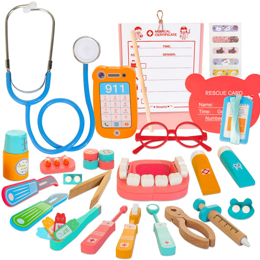WOODMAM dentist kit stethoscope lets kids hear pretend heartbeat during play
