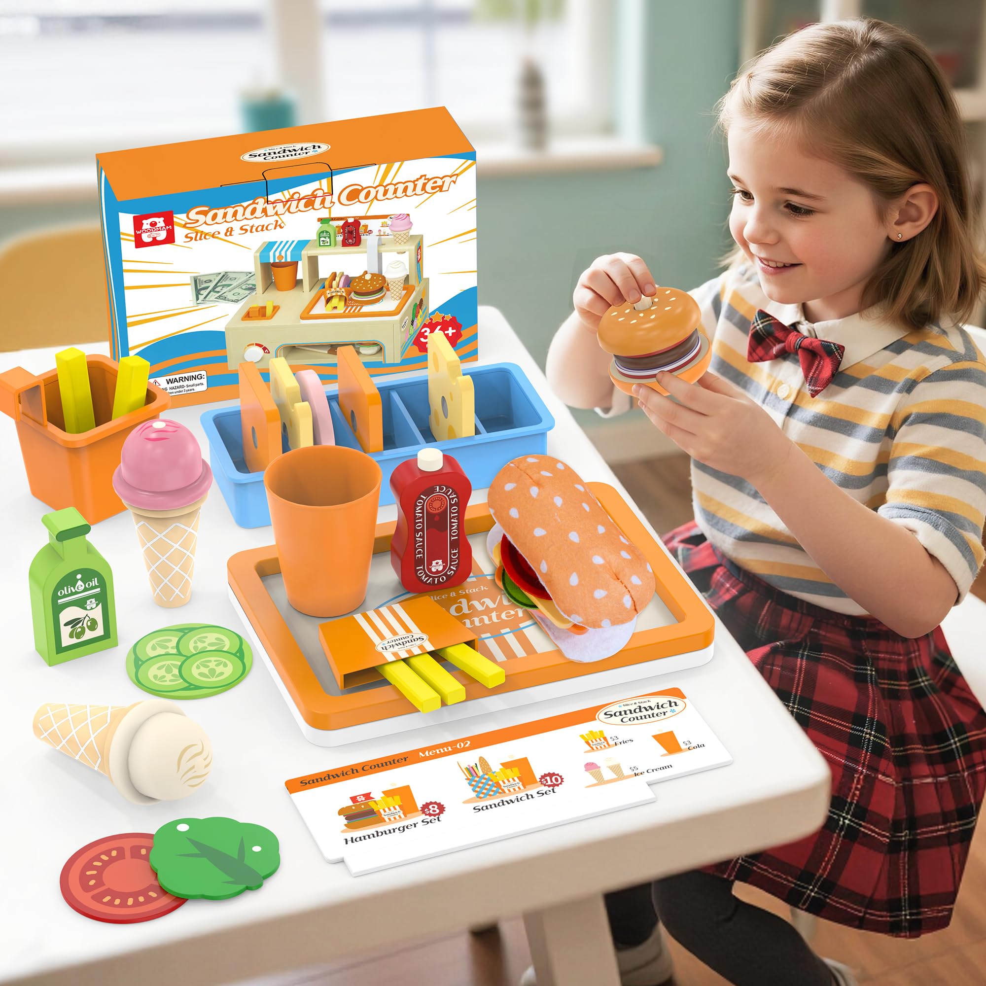 WOODMAM Fries and vegetables add color to kid-run snack shop scenarios.