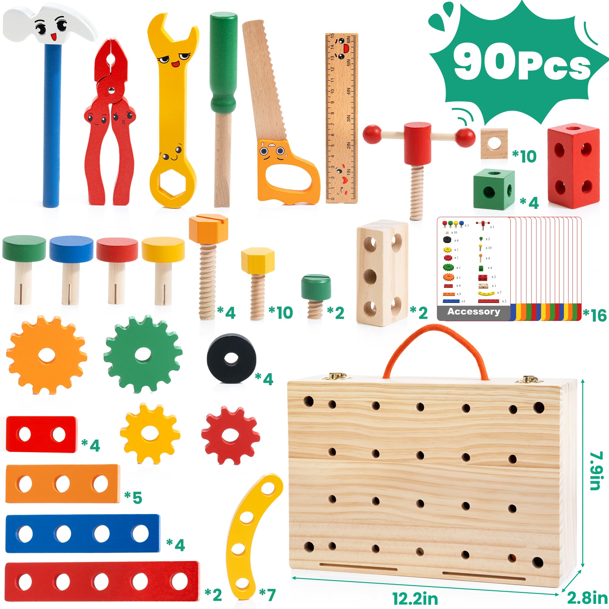 WOODMAM Kids Tool Set wooden tools laid out for pretend construction