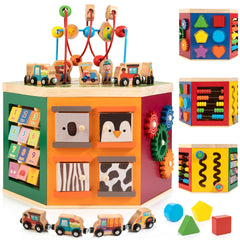 WOODMAM Large Activity Cube farm play center with colorful panels to develop early skills.