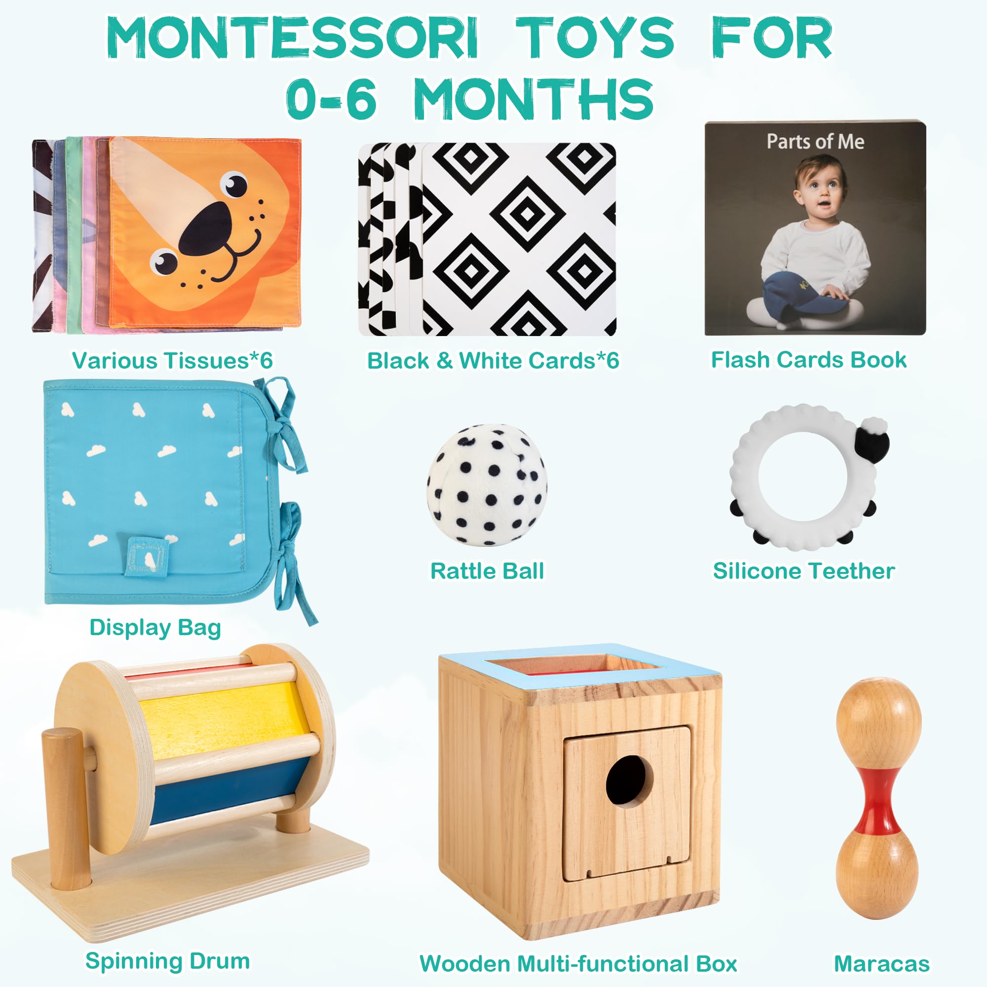 WOODMAM silicone teether offers safe chewing and soothing gums during play.