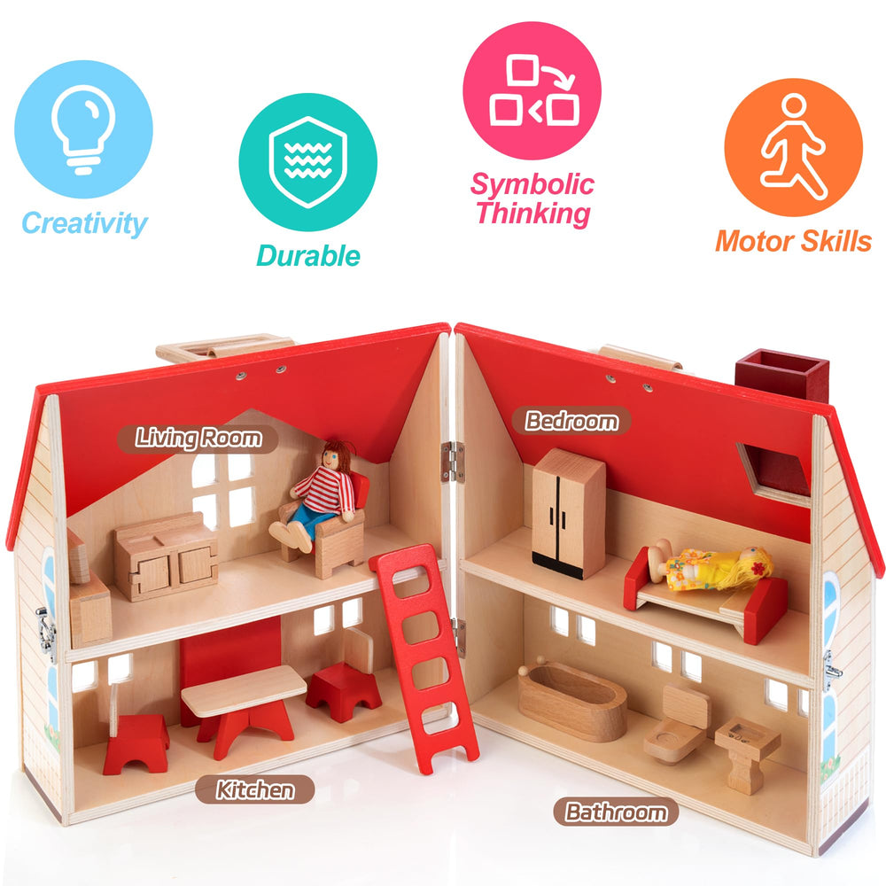 WOODMAM open-design dollhouse interior showing accessible play spaces