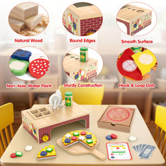 WOODMAM pizza menu and play money: invites order and basic math in a fun scenario