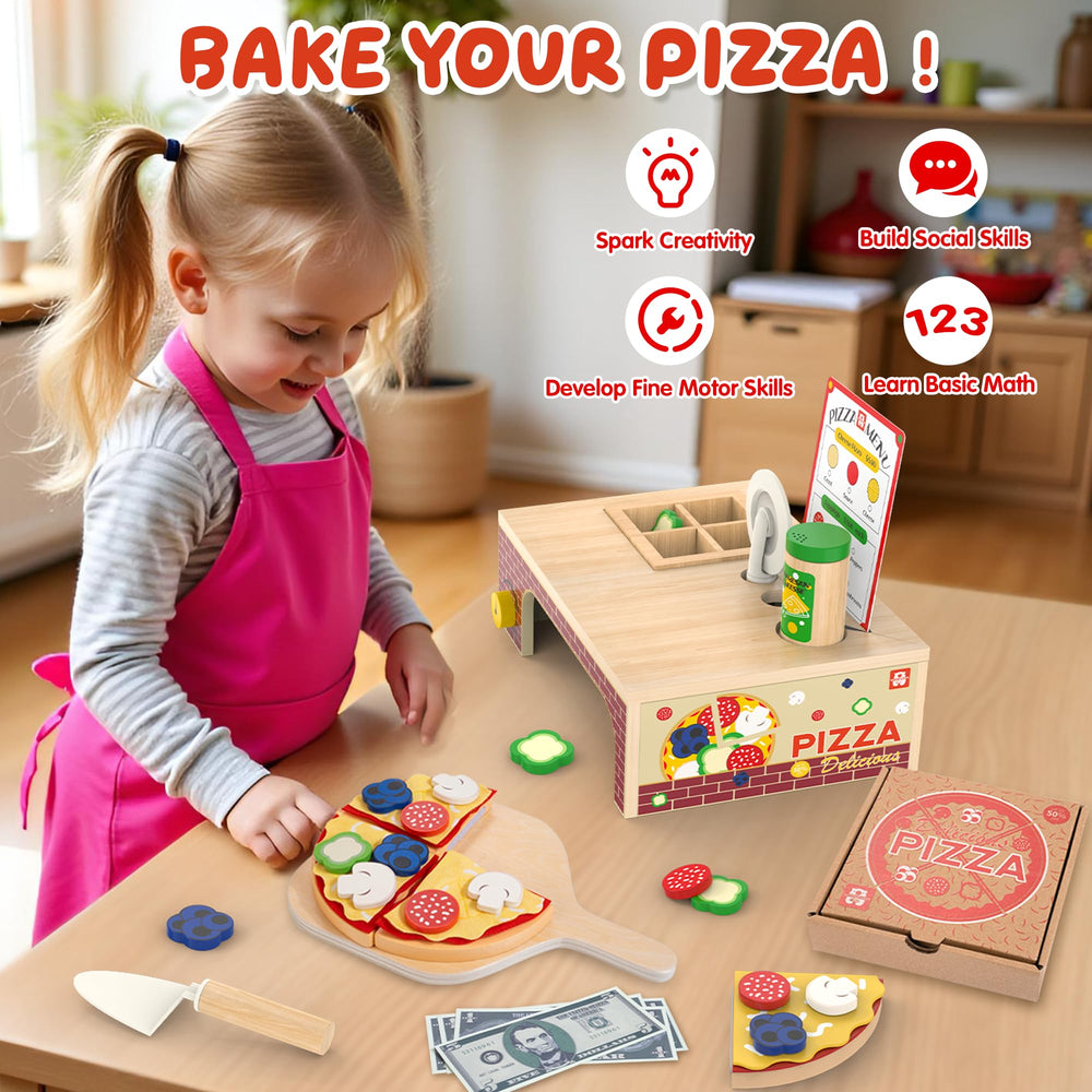 WOODMAM rotating button pizza toy: engaging motion helps fine motor skills during play