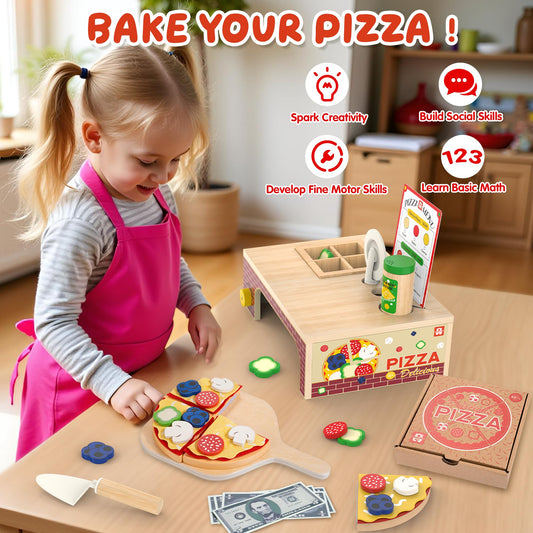 WOODMAM rotating button pizza toy: engaging motion helps fine motor skills during play