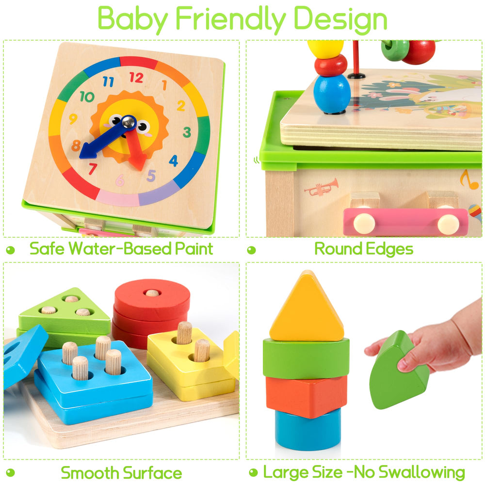 WOODMAM bead maze promotes hand-eye coordination through bead tracking.