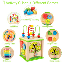 WOODMAM wooden 7-in-1 cube top view highlights compact storage for travel.