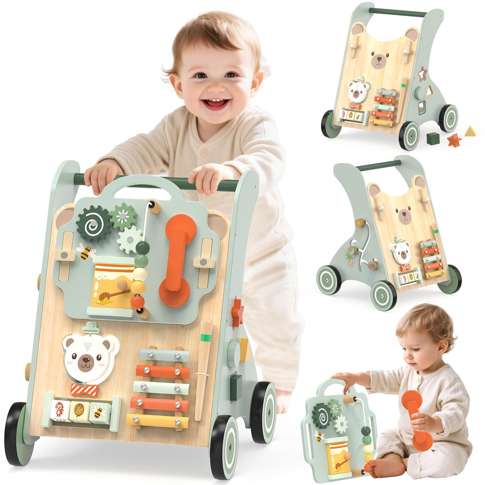 WoodMam wooden baby walker front view supports stable first steps