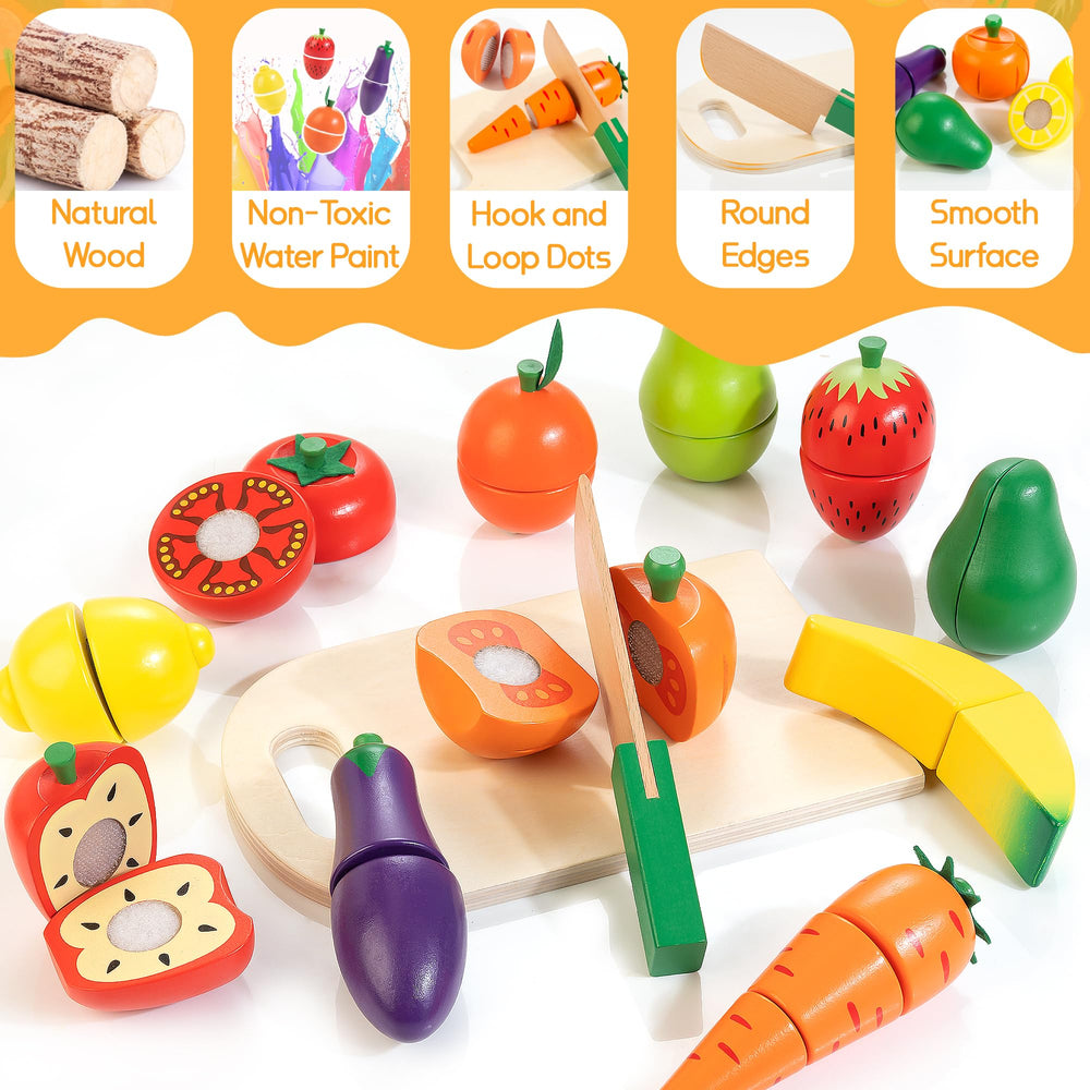 WOODMAM wooden knife and chopping board enhance safe, interactive kitchen play.