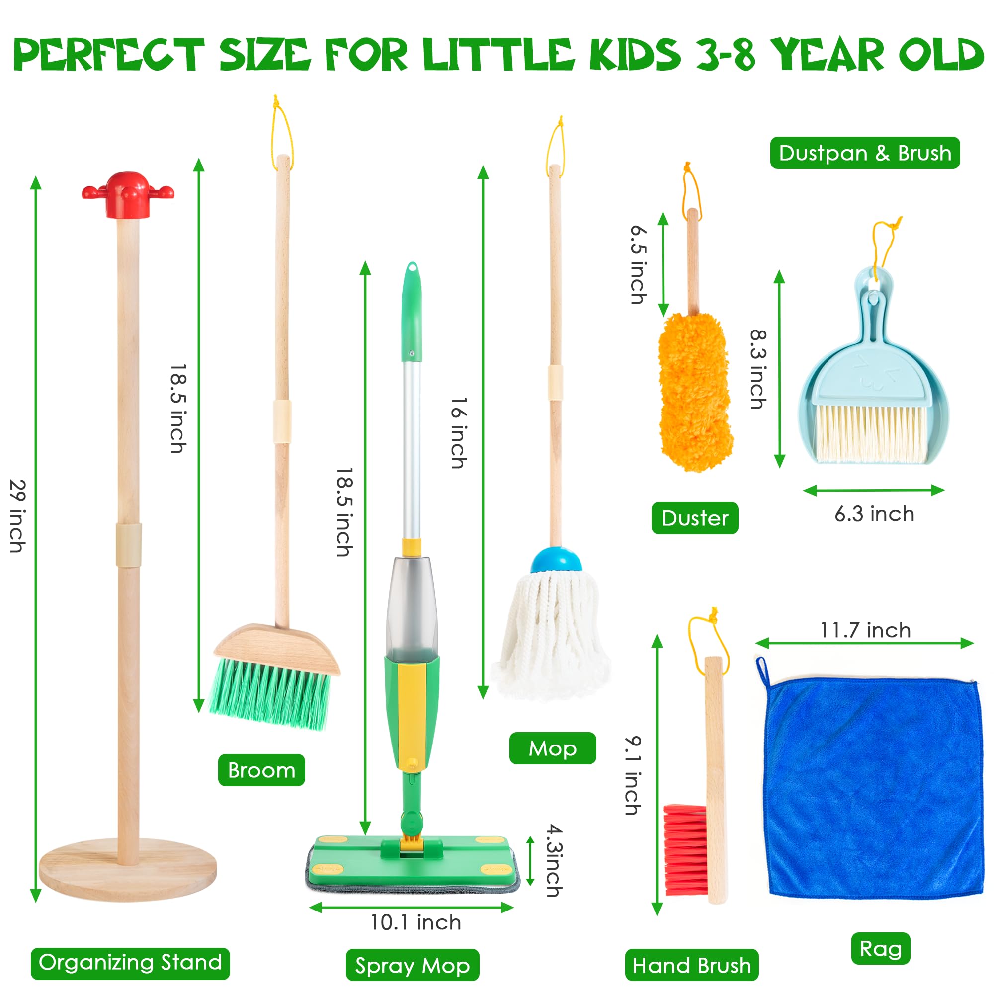 WOODMAM wooden kids cleaning set with broom for imaginative tidying