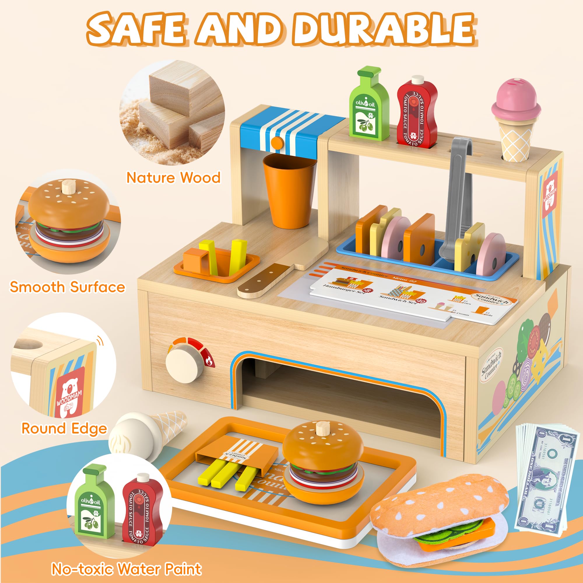 WOODMAM Wooden plates and utensils provide safe, tactile dining props.