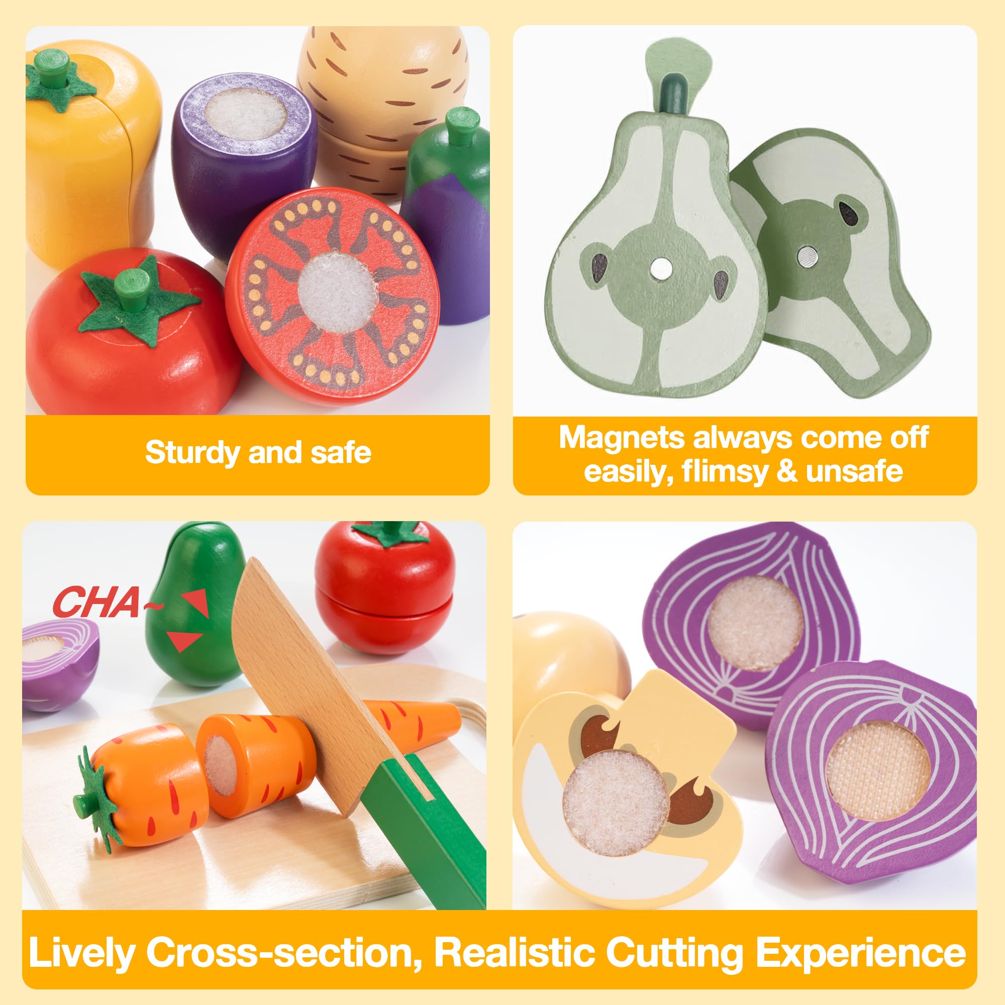 Woodmam toy knife and cutting board with safe, durable design for toddler use.