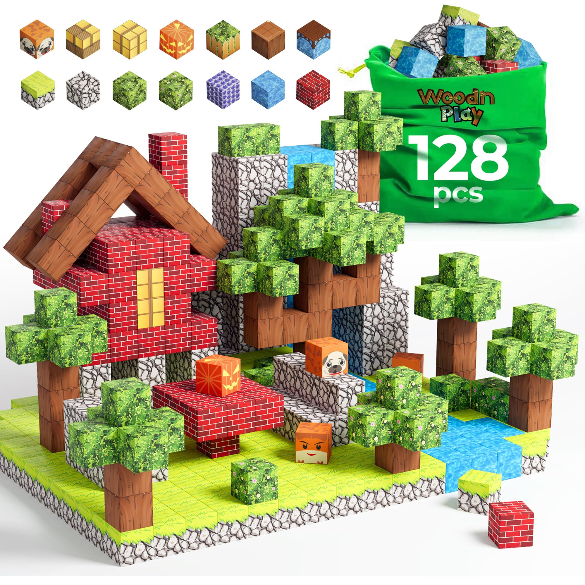 WoodnPlay magnetic blocks 128pcs for creative construction and hands-on learning