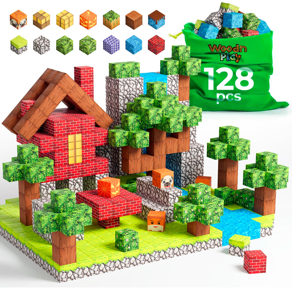 WoodnPlay magnetic blocks 128pcs for creative construction and hands-on learning