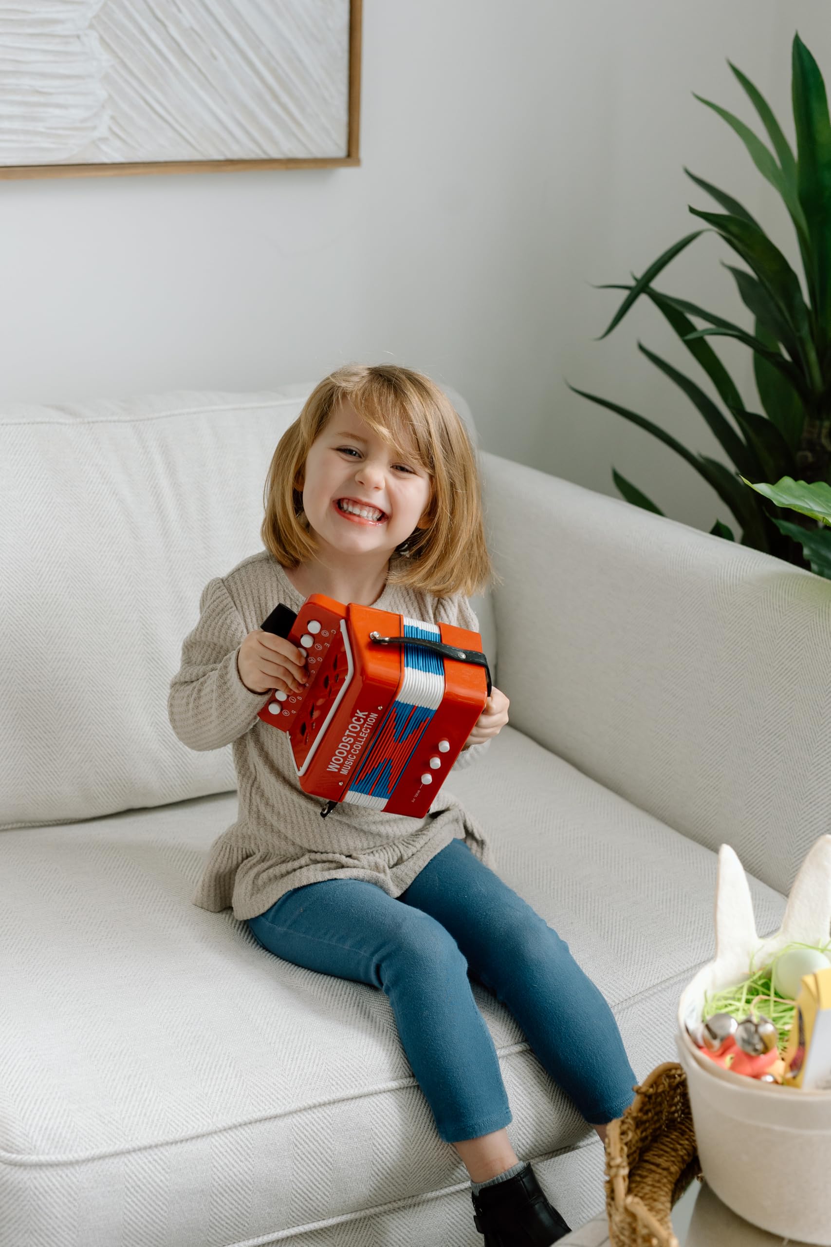 Woodstock Chimes Kid's Accordion 7in red, bellows closeup, durable design for hours of play.