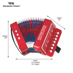 Woodstock Chimes Kid's Accordion 7in red, in gift box, ready for gifting.