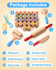 WoodsyJoy alphabet-stamps invite uppercase and lowercase letters into dough.
