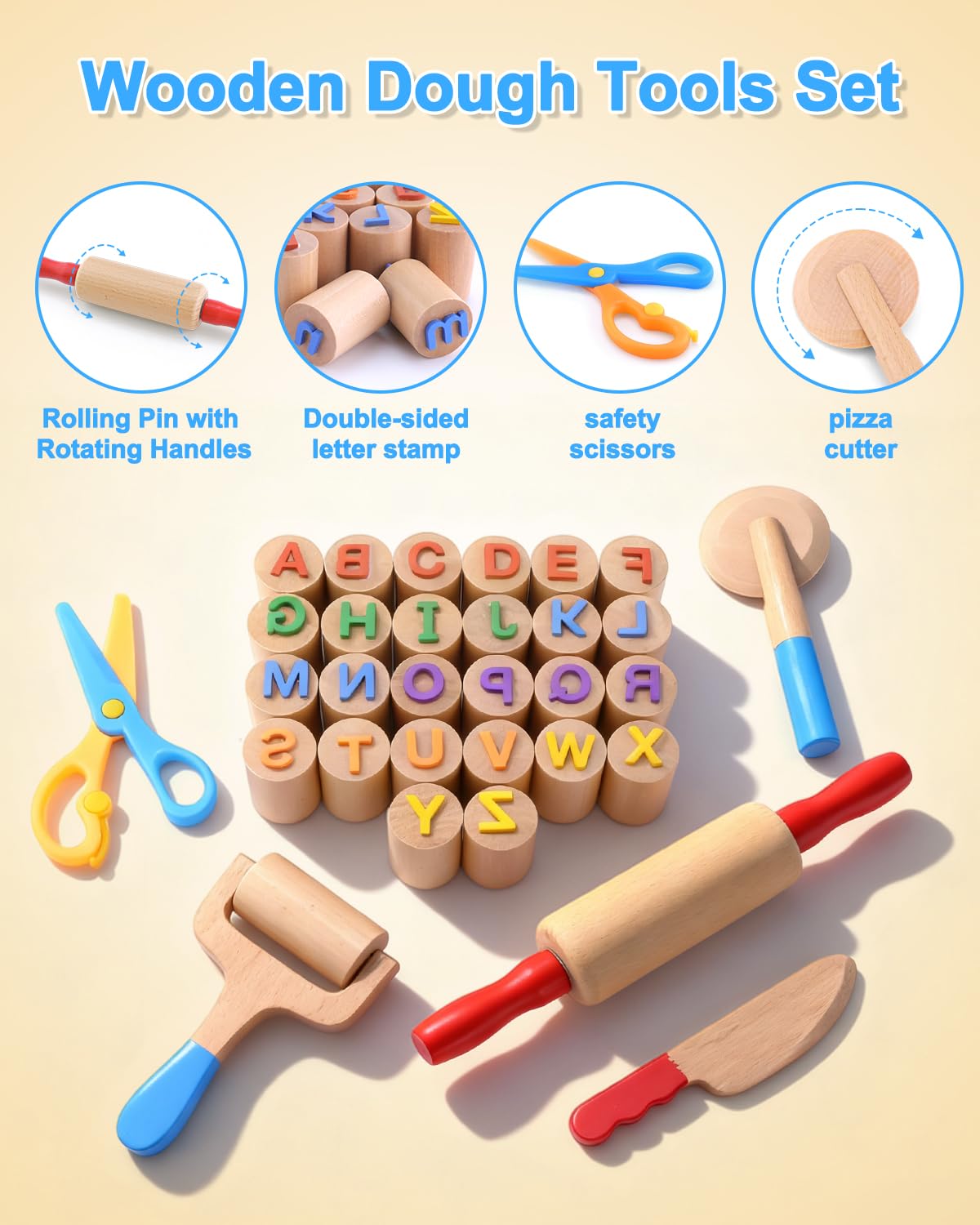 WoodsyJoy wooden roller encourages creative play and hand control.