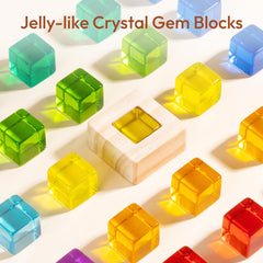 Woodtoe Gem Blocks: translucent acrylic gems that refract light for visual exploration.