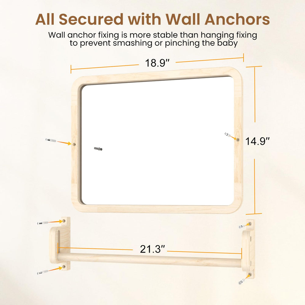 Woodtoe adjustable-height mirror grows with your child.