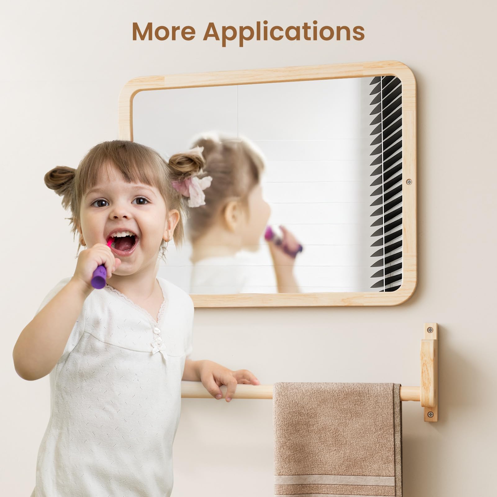 Woodtoe Montessori mirror grows with your child for bath or art use.