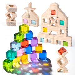 Woodtoe Rainbow Blocks: 22 geometric pieces for creative building play.