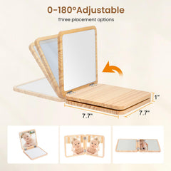 Woodtoe mirror with dual mirrors provides a wider viewing area for baby.